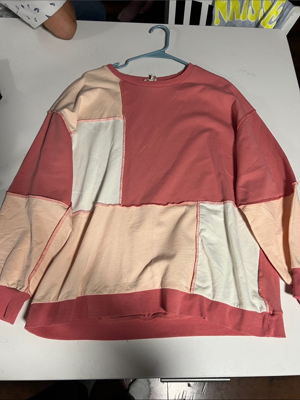Fantastic Fawn Pink, Cream & Light Peach Patchwork Crewneck